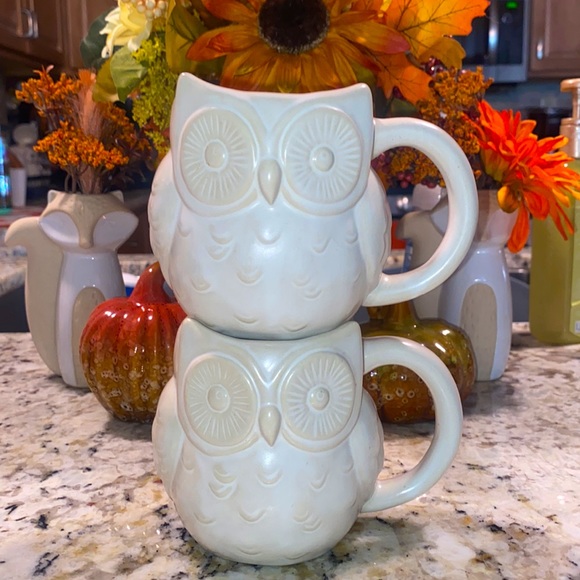 (2) Threshold Owl 3D Stoneware Mugs Ivory - 10 OZ - Picture 3 of 6